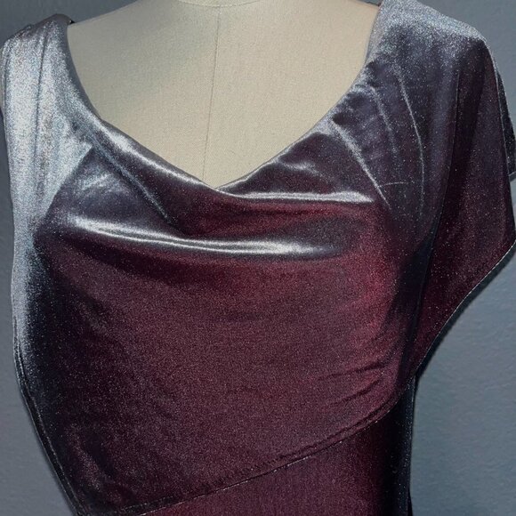 90's CACHET Shimmery Iridescent Asymmetrical Maxi Dress Formal Gown EUC Size 10 - Picture 4 of 11